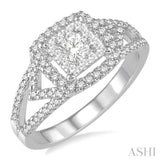 5/8 Ctw Round Cut Diamond Square Shape Lovebright Engagement Ring in 14K White Gold