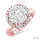 1 1/2 Ctw Lovebright Round Cut Diamond Engagement Ring in 14K Rose and White Gold