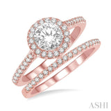 1/2 ct Diamond Wedding Set With 3/8 ct Engagement Ring and 1/10 ct Wedding Band in 14K Rose and White Gold