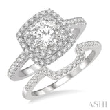 1 1/5 Ctw Diamond Wedding Set in 14K With 1 Ctw Round cut Double Row Engagement Ring and 1/5 Ctw Wedding Band in White Gold