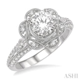 1/3 Ctw Floral Semi-Mount Round Cut Diamond Engagement Ring in 14K White Gold