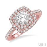 5/8 ct Square Shape Semi-Mount Round Cut Diamond Engagement Ring in 14K Rose and White Gold