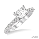 1/4 ctw Emerald & Round Cut Diamond Semi-Mount Engagement Ring in 14K White Gold