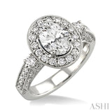 7/8 ctw Oval Shape Semi-Mount Round Cut Diamond Engagement Ring in 14K White Gold