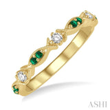 1.35 MM Round Cut Green Emerald and 1/10 Ctw Round Cut Diamond Half Eternity Wedding Band in 14K Yellow Gold