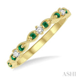 1/10 Ctw Round Cut Diamond and 1.35mm Emerald Precious Wedding Band in 14K Yellow Gold