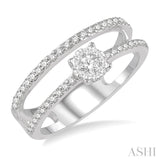 1/3 ctw Twin Band Round Shape Lovebright Round Cut Diamond Fashion Ring in 14K White Gold