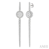 1 Ctw Round Shape Accent Lovebright Round Cut Diamond Long Earring in 14K White Gold