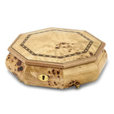 Luxury Giftware Walnut Burl Veneer with Scrolled Inlay Octagonal Locking Wooden (Plays Waltz of the Flowers) Music Box with Velveteen Lining
