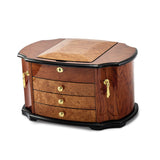 Luxury Giftware High Gloss Oak Burl Veneer w/Mapa Veneer 2-drawer with Swing-out Sides Locking Wooden Jewelry Box